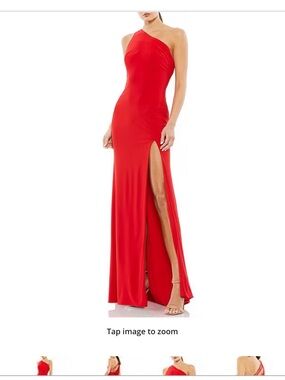 Mac Duggal One-Shoulder Red Evening Gown with Thigh Slit